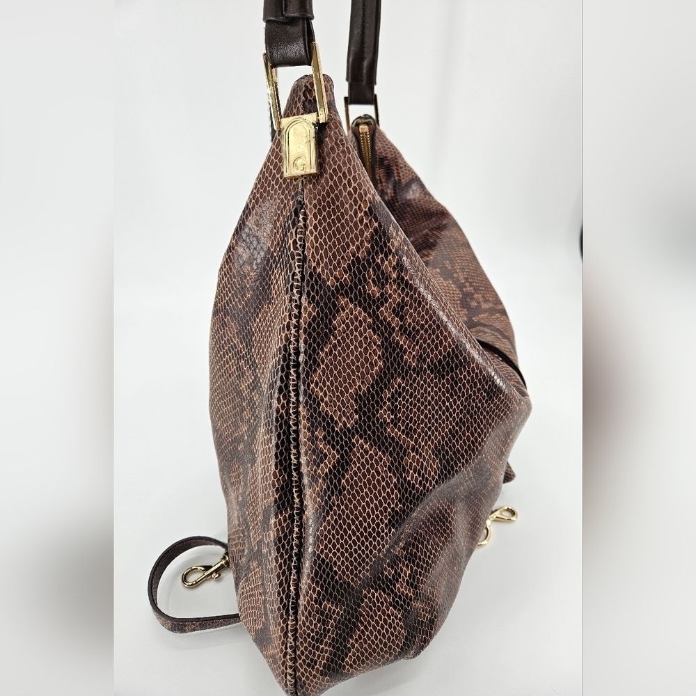 GILI Got To Love It Large LEATHER Emb SNAKE Choc Brown TASSEL Hobo Bag PURSE - Picture 5 of 14